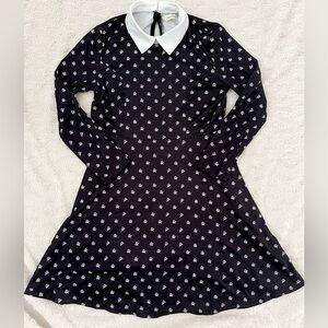 BESSER BAY Black Dress with White Floral Pattern and Collar Size Small